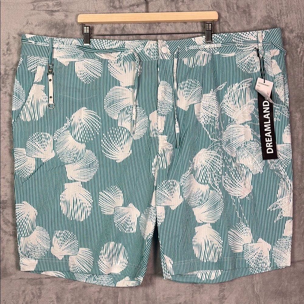 NWT New Dreamland Aqua Teal White Tropical Shorts Drawstring Belt Size 50